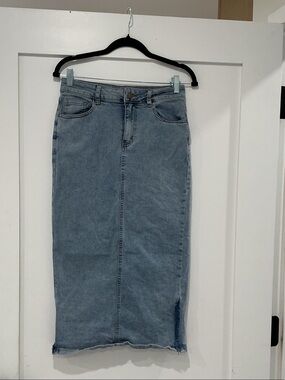 Light Blue Denim Maxi Skirt - Women